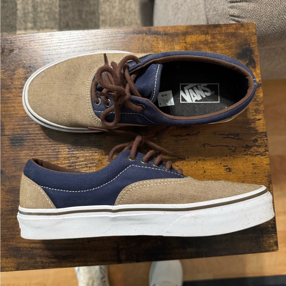 Vans Tan and Blue Skate Sneakers
